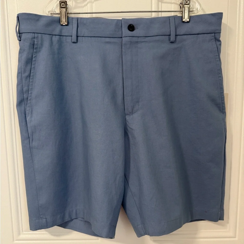 Walter Hagen Clubhouse Linen Shorts Grey Sky Blue Size 35 NWT Golf